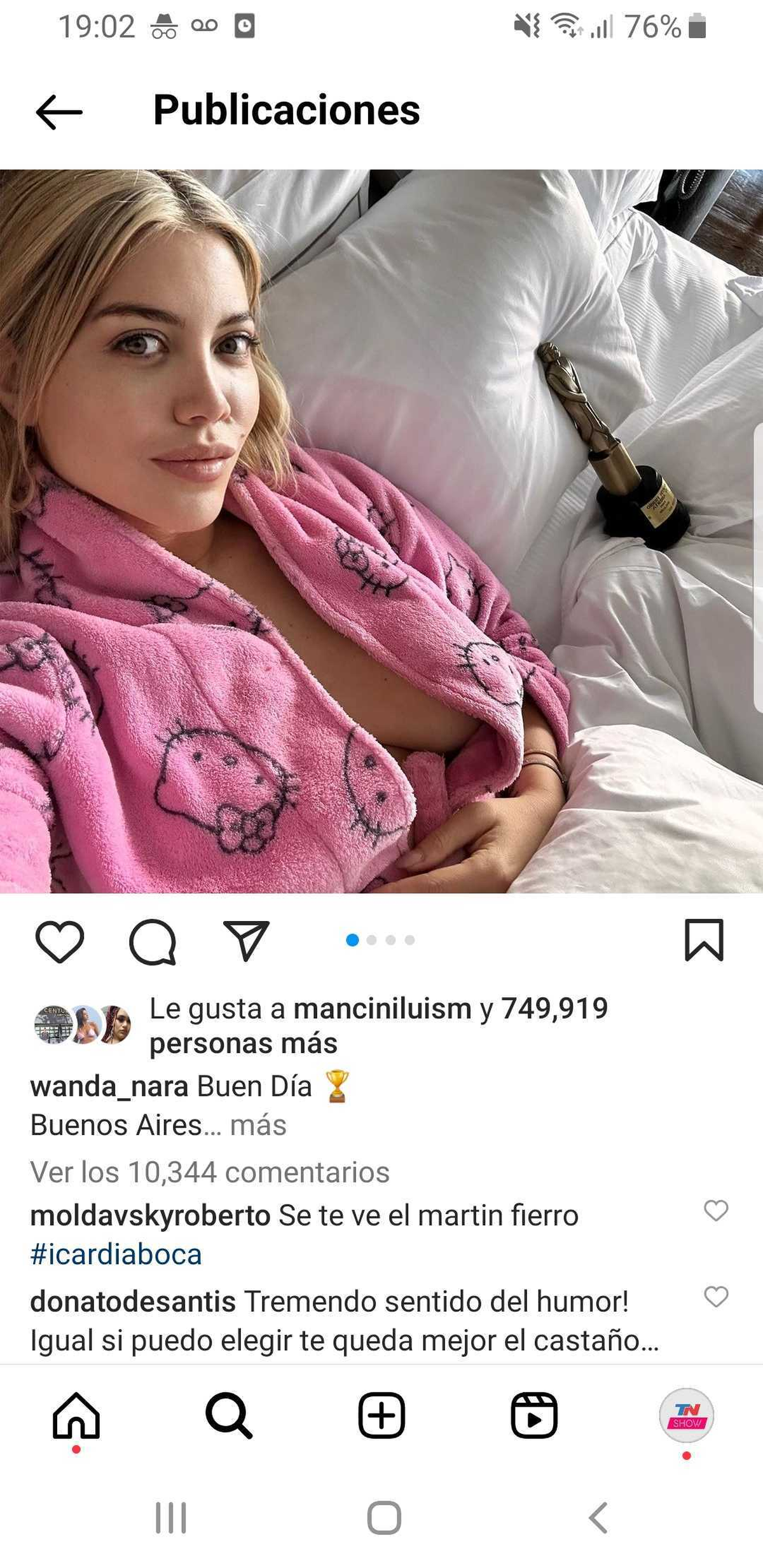 Wanda Nara subió una foto acompañada de su nuevo Martín Fierro.