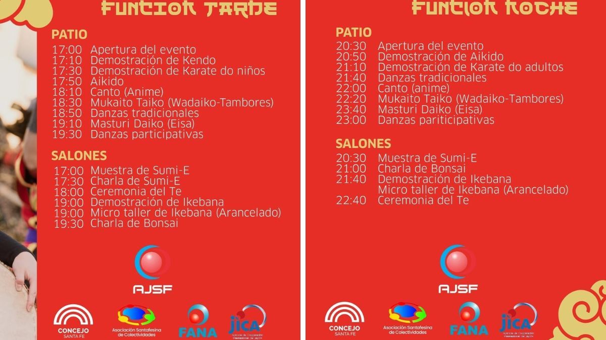 La programación del Santa Fe Matsuri incluye dos funciones con espectáculos culturales, talleres y presentaciones artísticas.