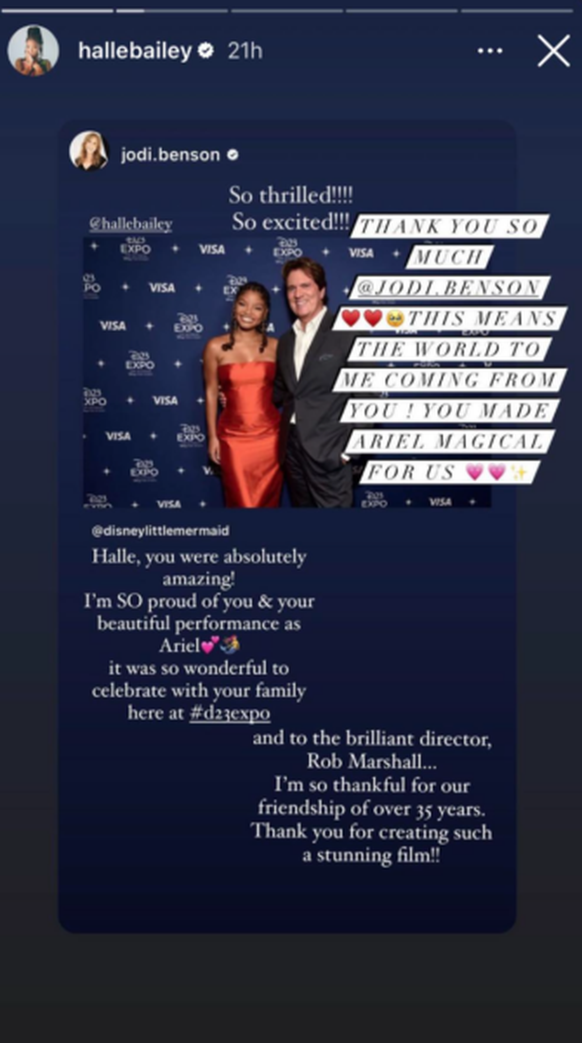 La reacción de Jodi Benson al tráiler de ‘La Sirenita’. Foto: Captura de IG.