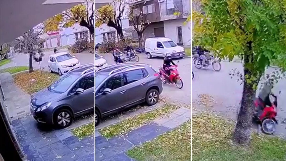 La mujer fue acorralada por una banda de motochorros y terminó derrapando en el asfalto.