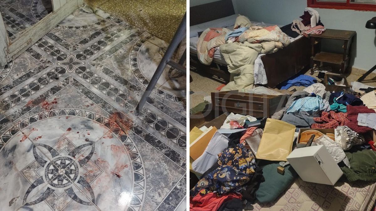 Los rastros de sangre sobre el piso de la vivienda y el desorden que dejaron los delincuentes que buscaban dinero.