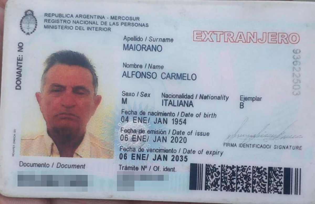 Carmine Maiorano tenía DNI argentina y cobraba una pensión.