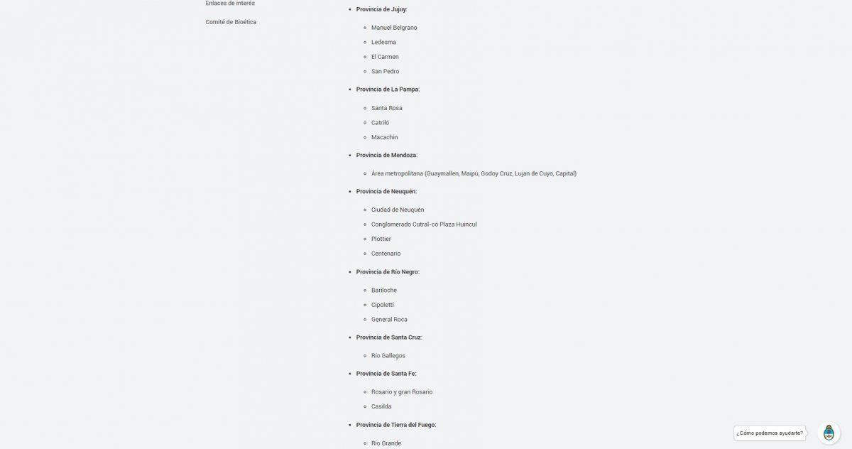 Captura de panalla (2/2) de la lista de zonas de transmisión comunitaria del Ministerio de Salud de Nación.visibility