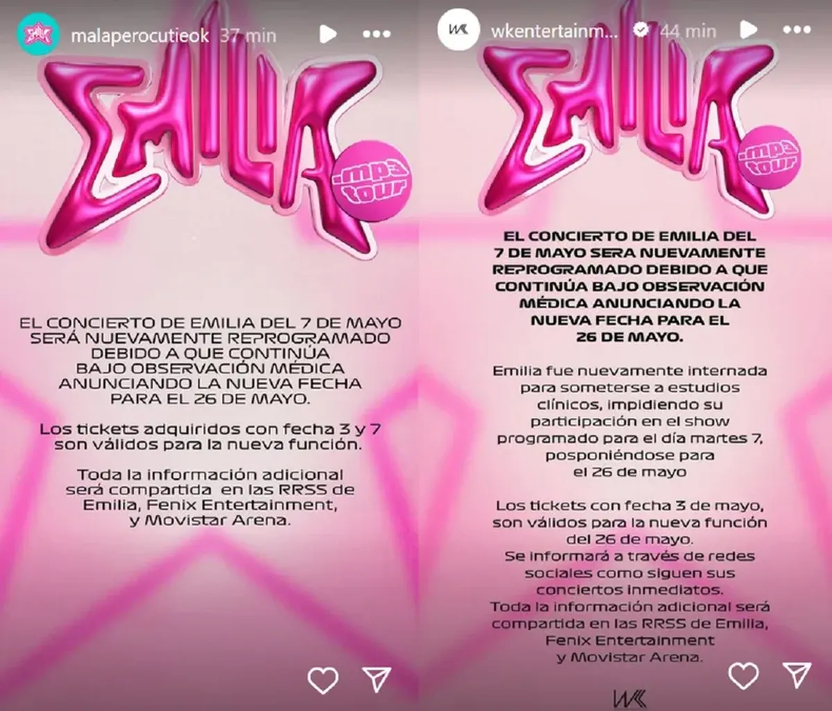 Emilia canceló varios shows de su MP3 Tour debido a una gastroenteritis aguda. Emilia canceló varios shows de su MP3 Tour debido a una gastroenteritis aguda.