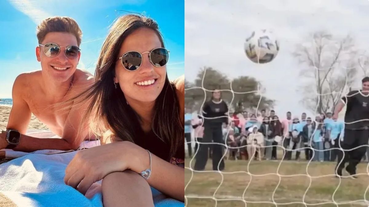 Video con la futbolera manera con la que Julián Álvarez y Emilia Ferrero revelaron el sexo de su primer hijo