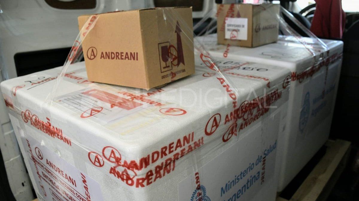 Las vacunas fueron transportadas por la empresa Andreani a todo el país en conservadoras de frío de 60 litros de capacidad, refrigeradas a una temperatura inferior a -18°C. 