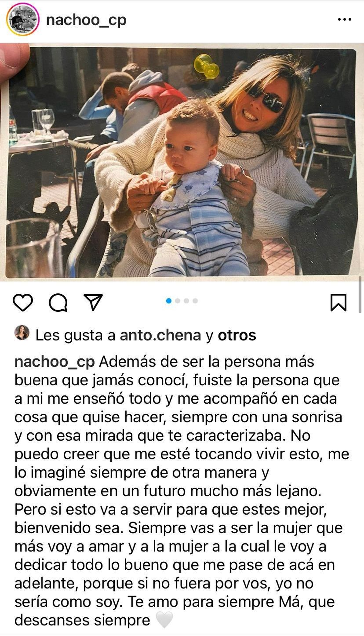 En su cuenta de Instagram, Nacho Castañares Puente despidió a su mamá tras su fallecimiento.