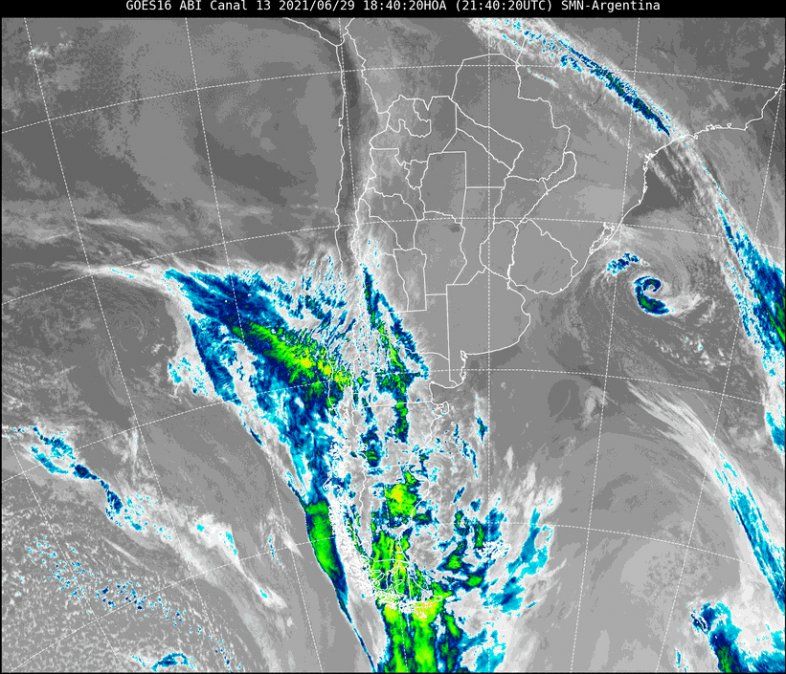 Imagen satelital del tiempo a las 18.40 del martes.