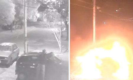 El momento en el que el hombre, que aún no ha sido detenido, prende fuego el auto. El momento en el que el hombre, que aún no ha sido detenido, prende fuego el auto.
