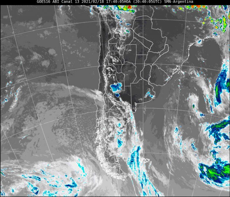 Imagen satelital del tiempo a las 17.40 horas del jueves.