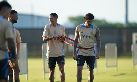 Ángel Di María y Rodrigo De Paul durante el entrenamiento de la Selección Argentina en el predio de Inter Miami. Ángel Di María y Rodrigo De Paul durante el entrenamiento de la Selección Argentina en el predio de Inter Miami.