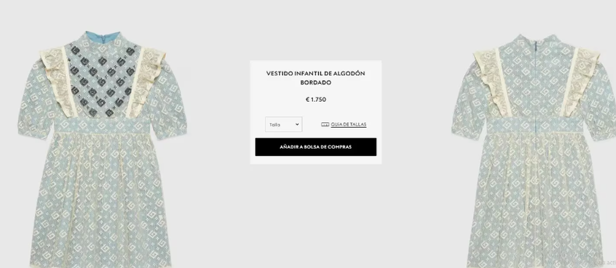 El vestido de 1700 euros disponible en la tienda online de Gucci. El vestido de 1700 euros disponible en la tienda online de Gucci.
