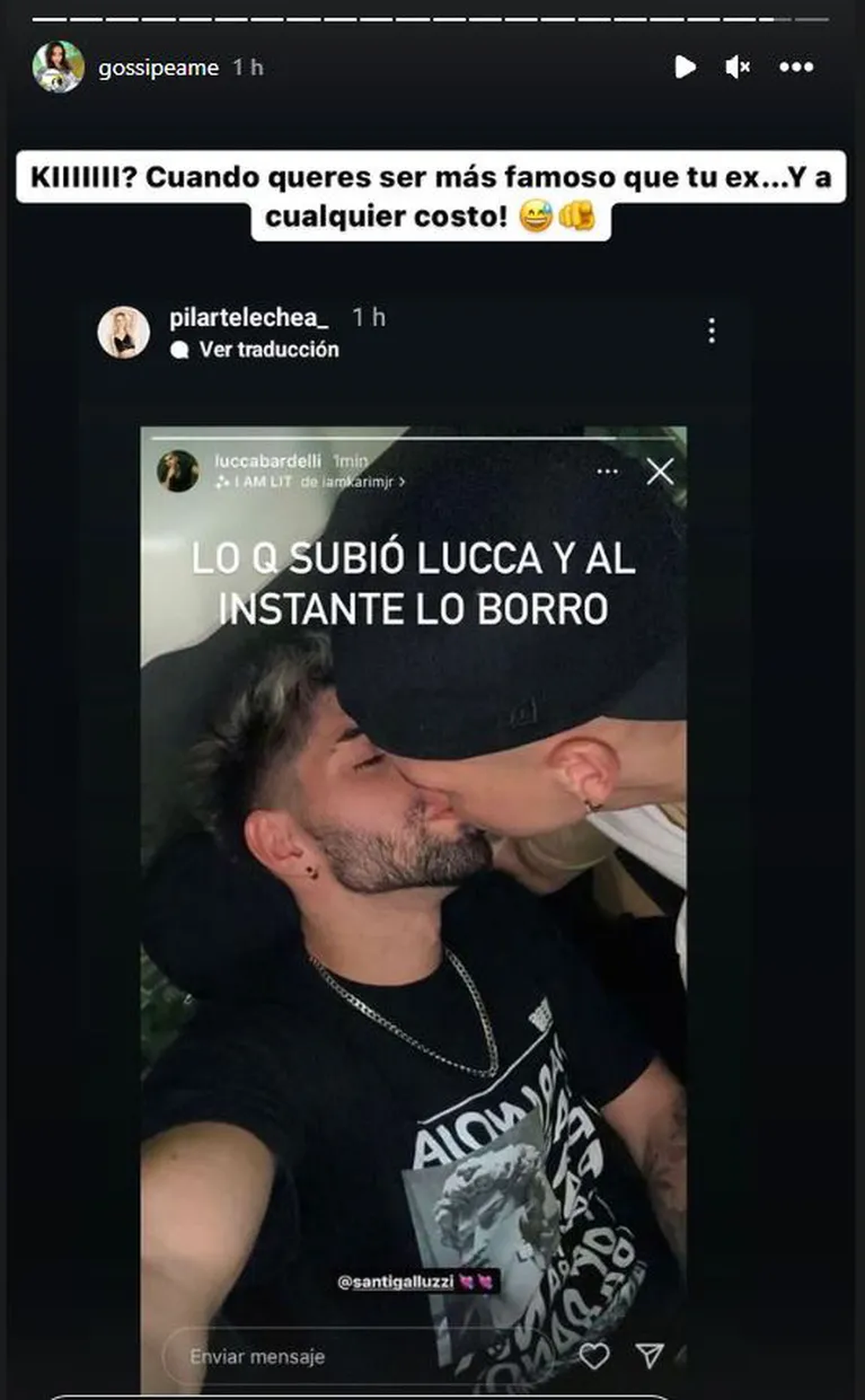 Lucca Bardelli, el ex de Julieta Poggio, compartió una foto besándose con un hombre.