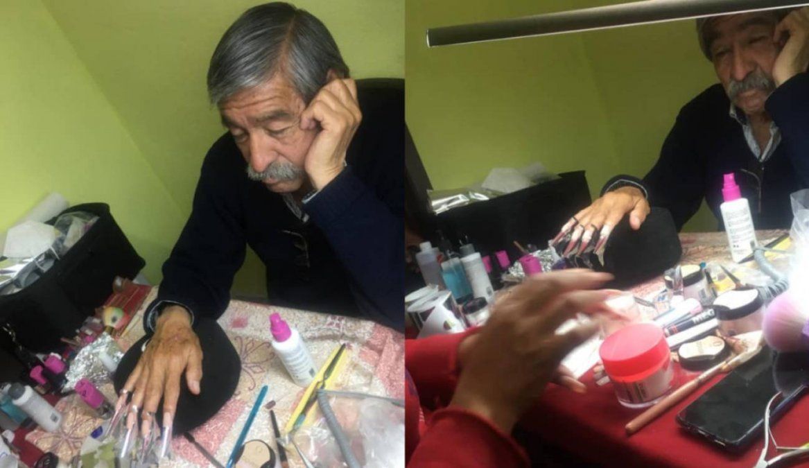 Un papá se dejó poner uñas postizas para que su hija pueda aprobar un examen