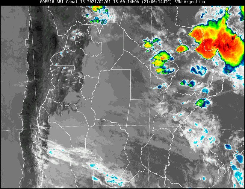 Imagen satelital del tiempo a las 18 horas del lunes.