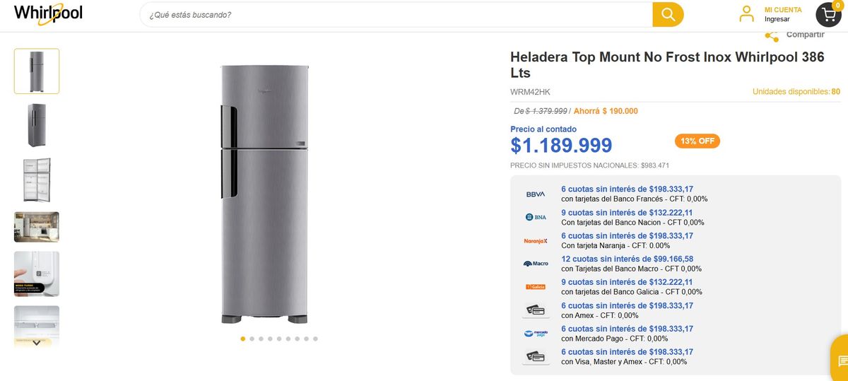 La heladera está disponible en la tienda oficial.