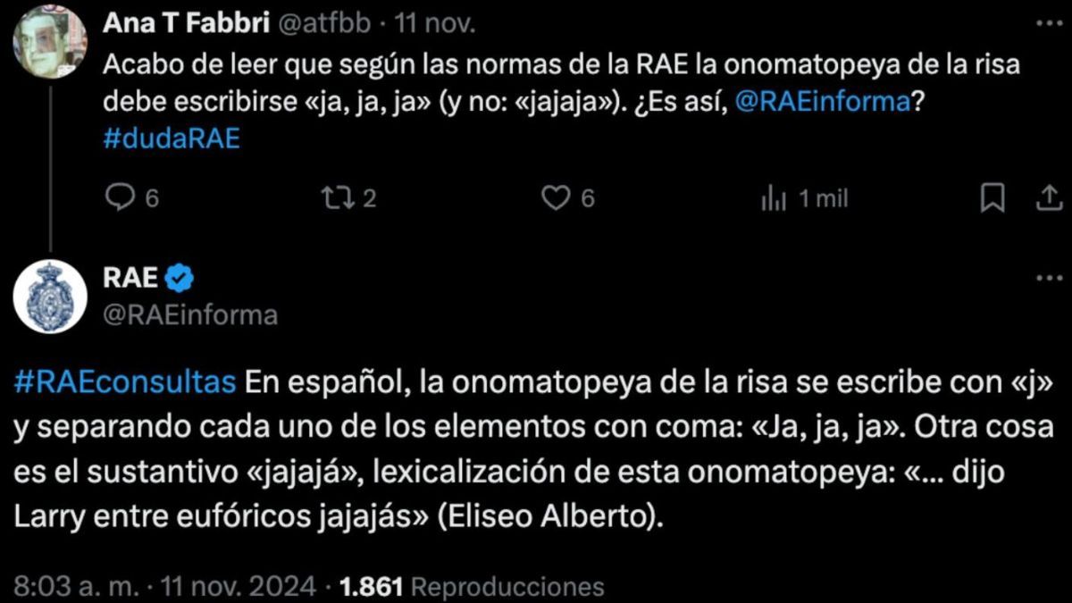 La RAE explica que "ja" refleja más fielmente la prosodia de la risa hablada, mientras que escribir "jajaja" no reproduce el ritmo natural de la risa y puede alterar su pronunciación. La RAE explica que "ja" refleja más fielmente la prosodia de la risa hablada, mientras que escribir "jajaja" no reproduce el ritmo natural de la risa y puede alterar su pronunciación.