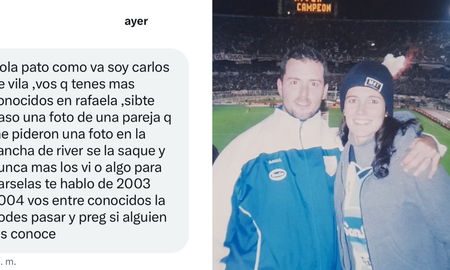 Una foto perdida y un mensaje de Twitter encontró a la pareja 20 años después: son hinchas de Atlético Rafaela Una foto perdida y un mensaje de Twitter encontró a la pareja 20 años después: son hinchas de Atlético Rafaela