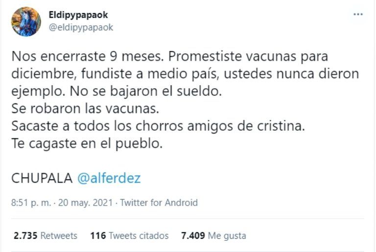 El Dipy dejó un furioso mensaje.