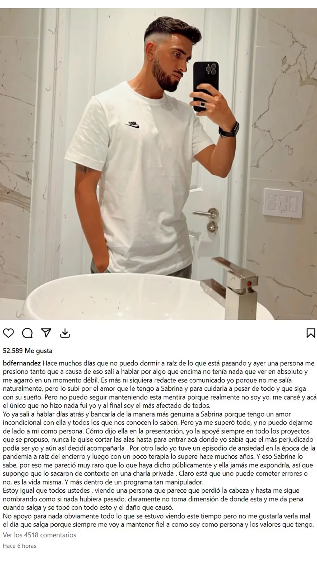 El descargo completo de Brian luego de las acciones de Sabrina Cortez en Gran Hermano. El descargo completo de Brian luego de las acciones de Sabrina Cortez en Gran Hermano.