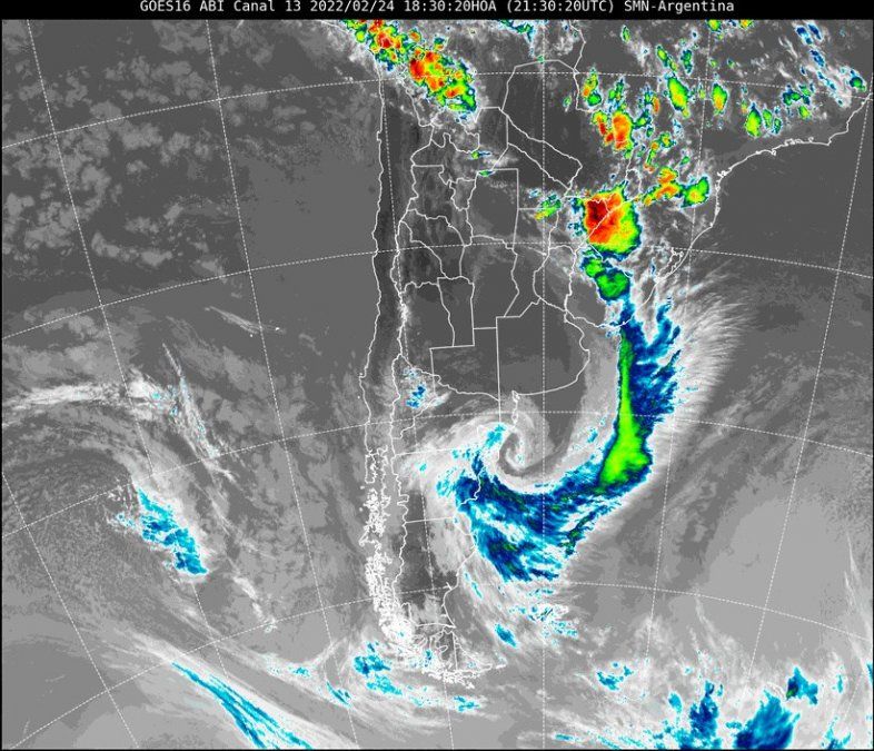 En la imagen satelital se observa poca nubosidad en el sur y centro de nuestra provincia, mientras que en el extremo norte aún se registran algunas tormentas.