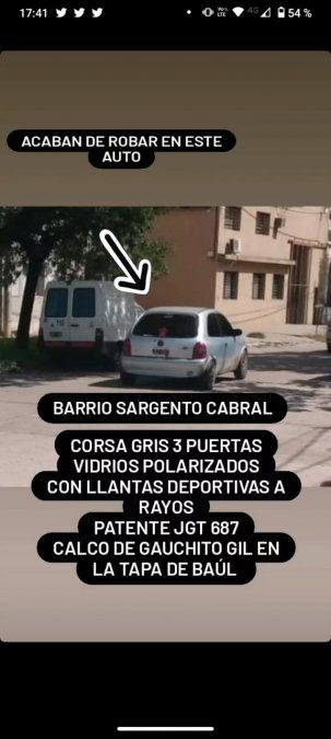 En esa oportunidad, los vecinos lograron identificar el dominio del auto. Hoy secuestrado.