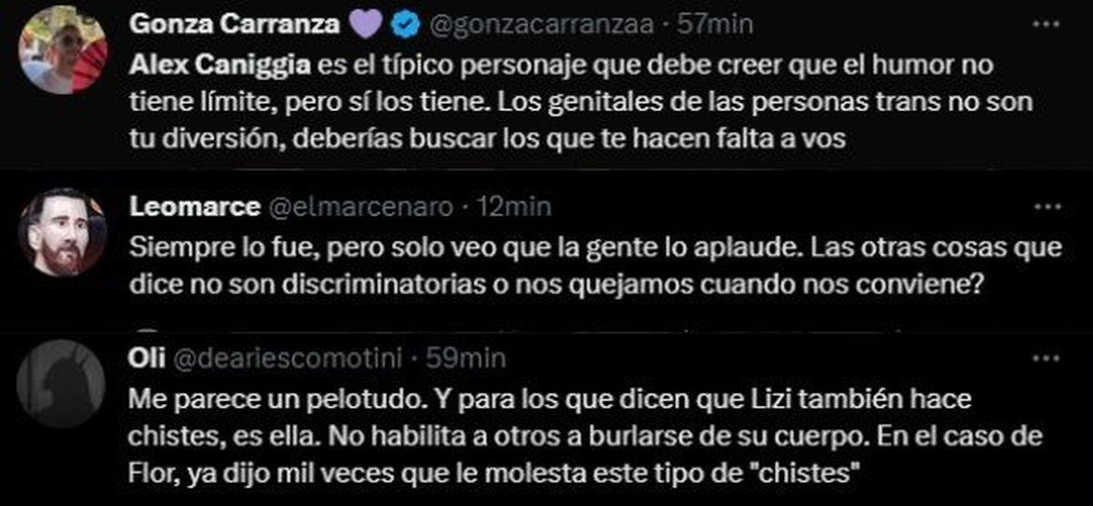 EL REPUDIO DE LOS USUARIOS TRAS EL COMENTARIO DE ALEX CANIGGIA. (CAPTURA: TWITTER)