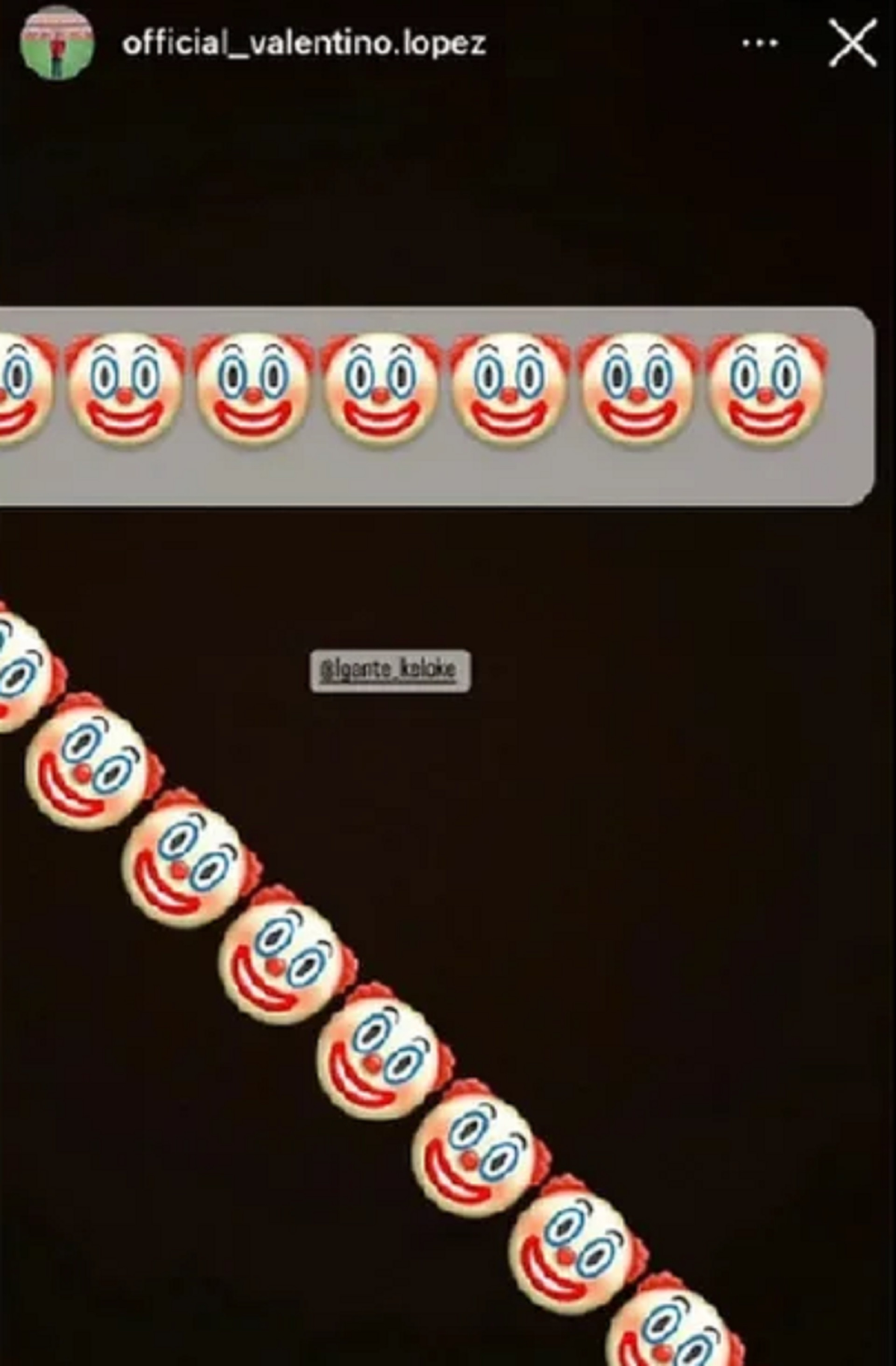 Captura de la publicación de Valentino hacia L-Gante