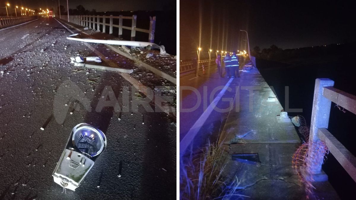Accidente en la Ruta 168: un camionero atropelló el muro de contención de un puente y cayó al agua