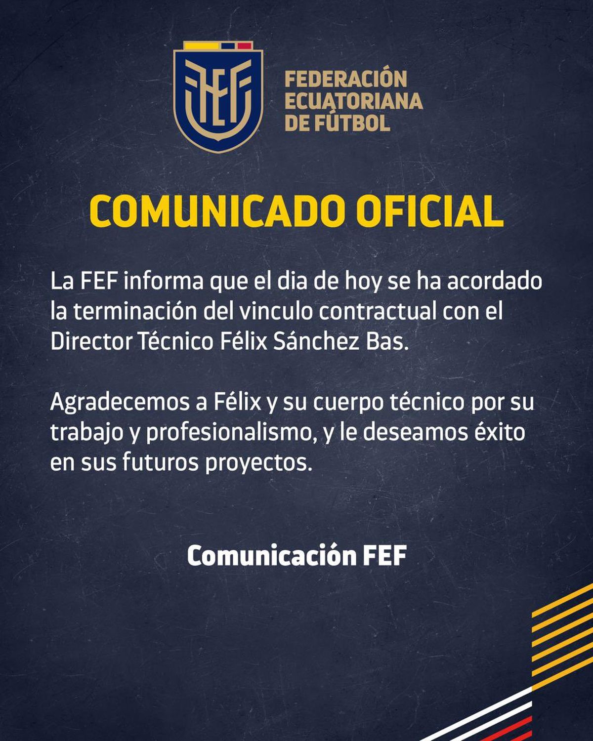 Comunicado oficial de la Federaci&oacute;n Ecuatoriana.