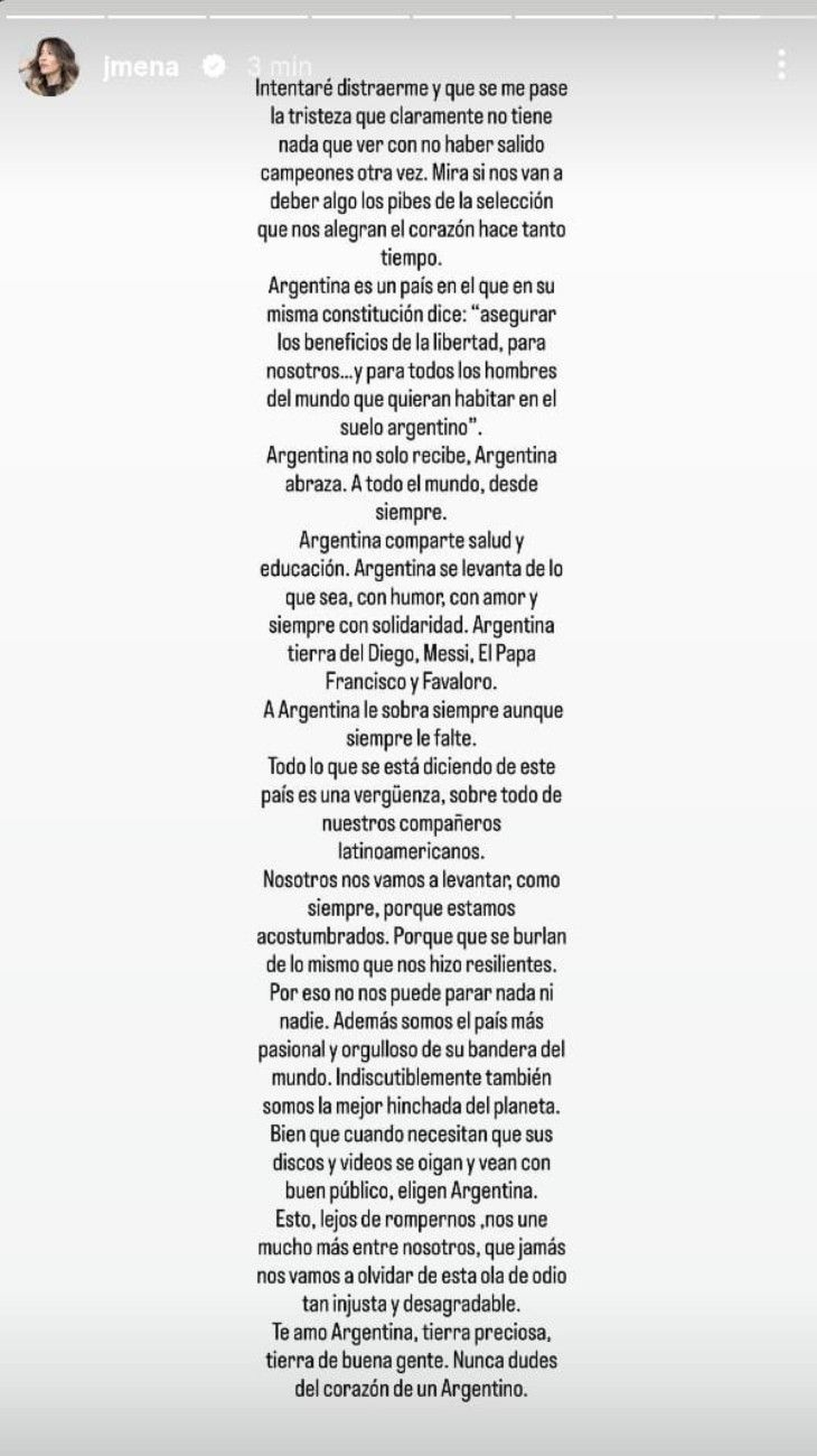 Captura de la publicación que realizó Jimena Barón en sus redes sociales. Captura de la publicación que realizó Jimena Barón en sus redes sociales.
