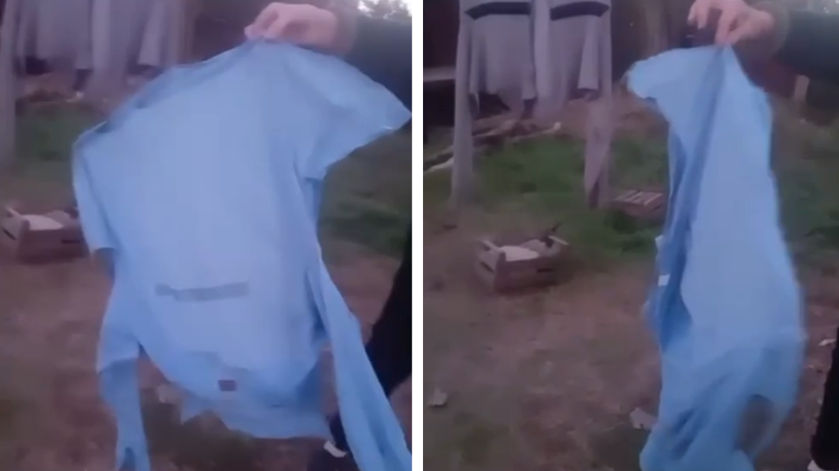 La ropa quedó completamente rígida tras la helada en un campo de Monte Vera.