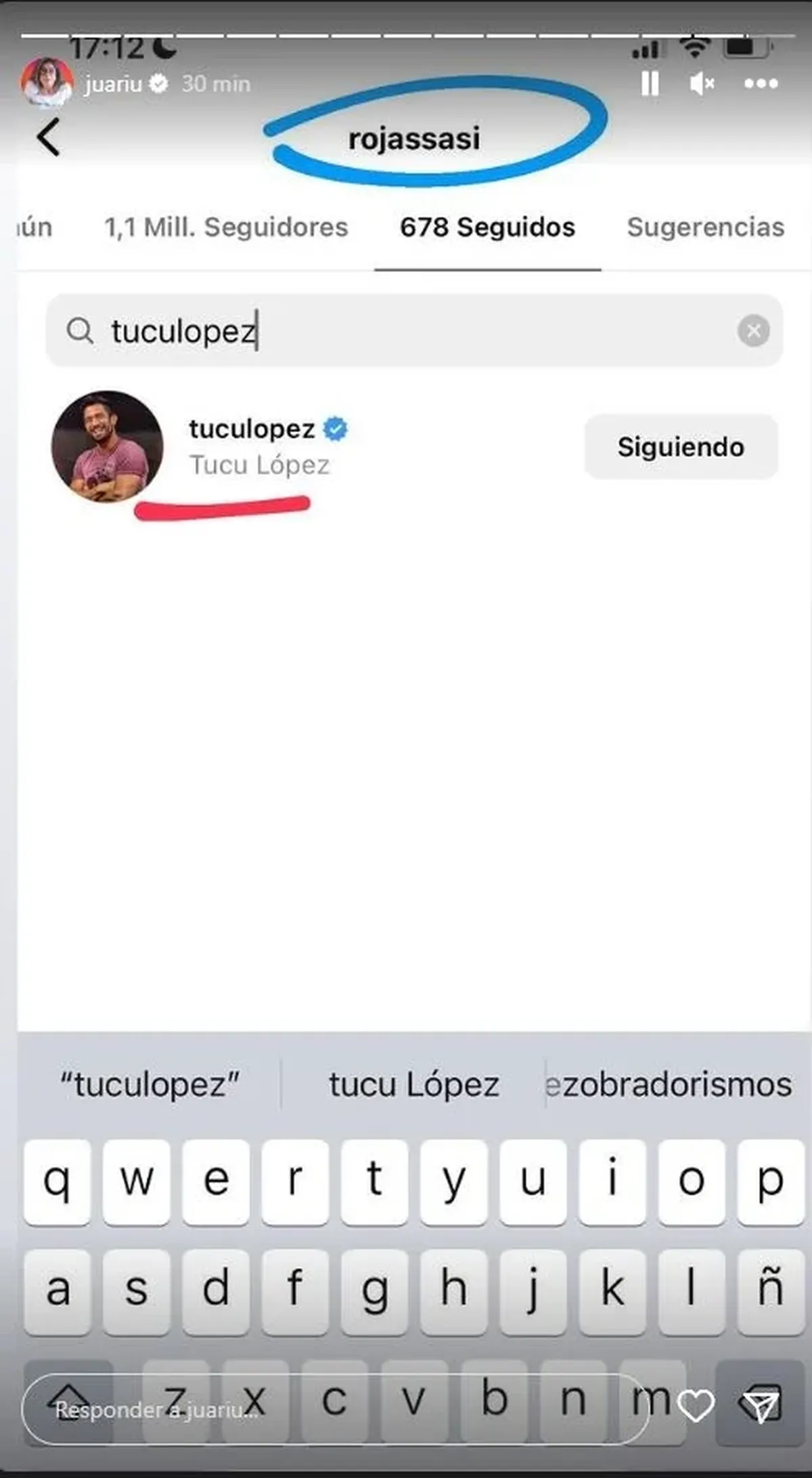 Juariu descubrió que Sabrina Rojas volvió a seguir al Tucu López.