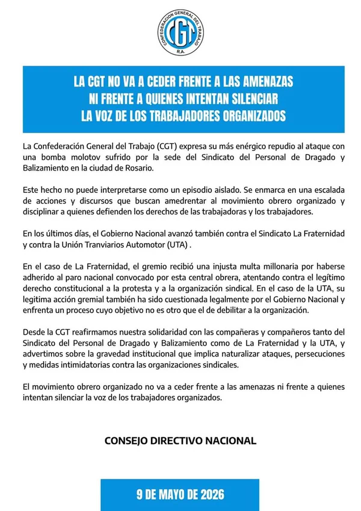 El comunicado completo de la CGT. El comunicado completo de la CGT.