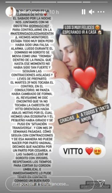 Belén Francese contó detalles del momento que dio a luz a su primer hijo, Vitto.