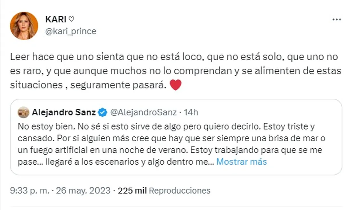 Karina La Princesita le respondió a Alejandro Sanz.