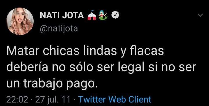 Los tuits discriminatorios de Nati Jota. 