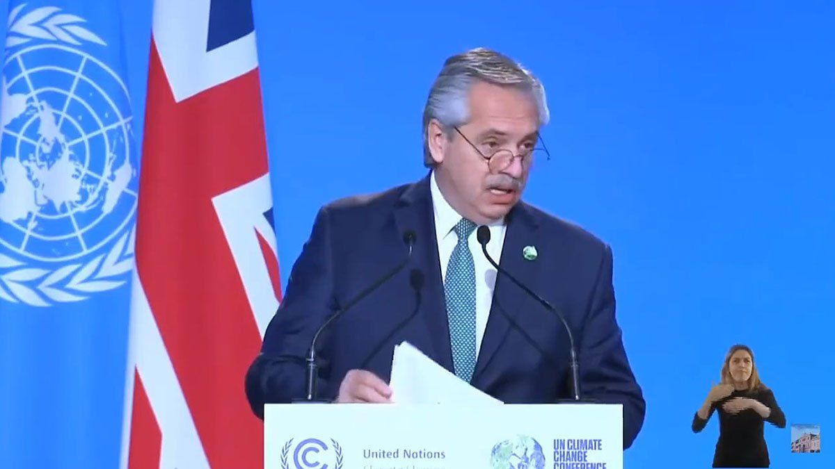 Alberto Fernández durante su discurso en Glasgow.&nbsp;