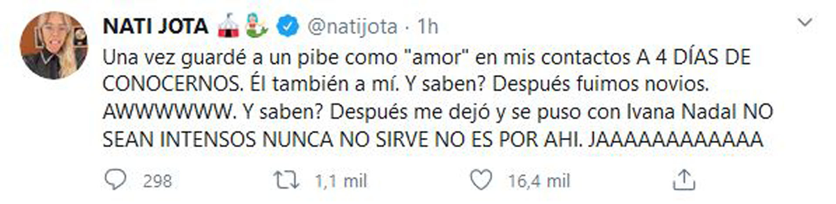 El mensaje de Nati que se volvió viral (Foto: Twitter)