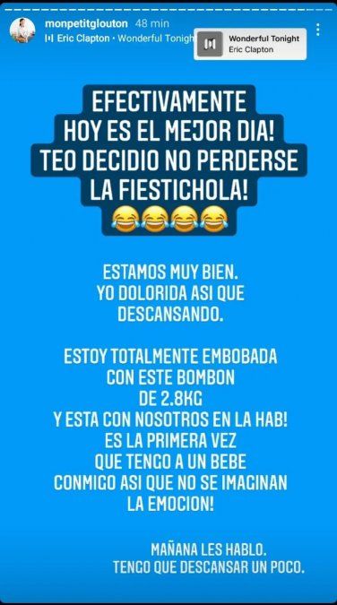 La primera historia que compartió Karina Gao en redes tras el nacimiento de su tercer hijo.