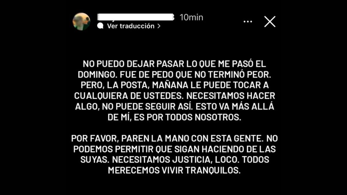 La descarga que el joven atacado publicó en sus redes sociales luego de la agresión. La descarga que el joven atacado publicó en sus redes sociales luego de la agresión.