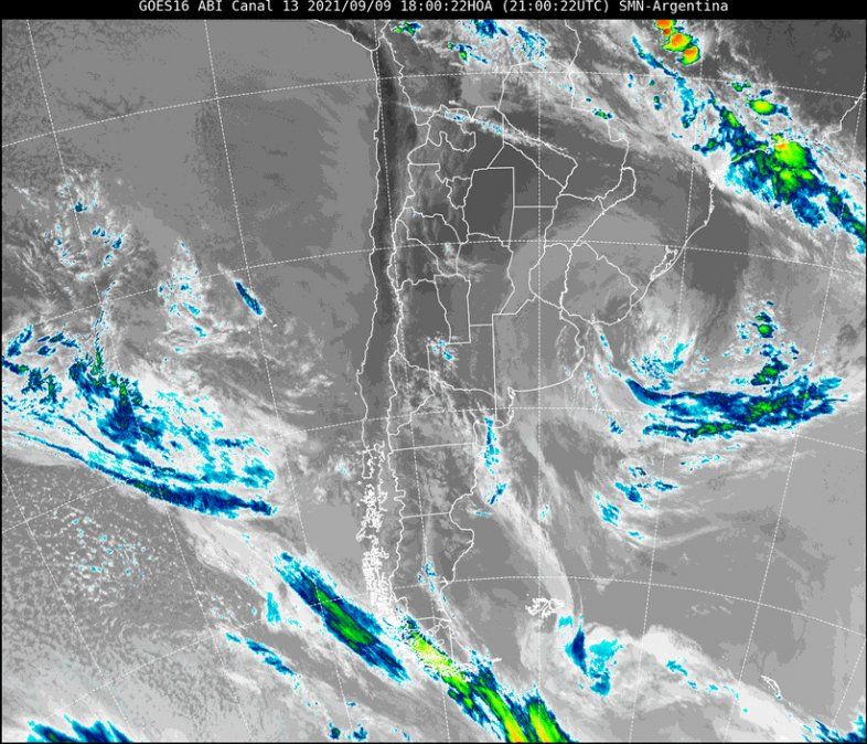 Imagen satelital del tiempo a las 18 horas del jueves.
