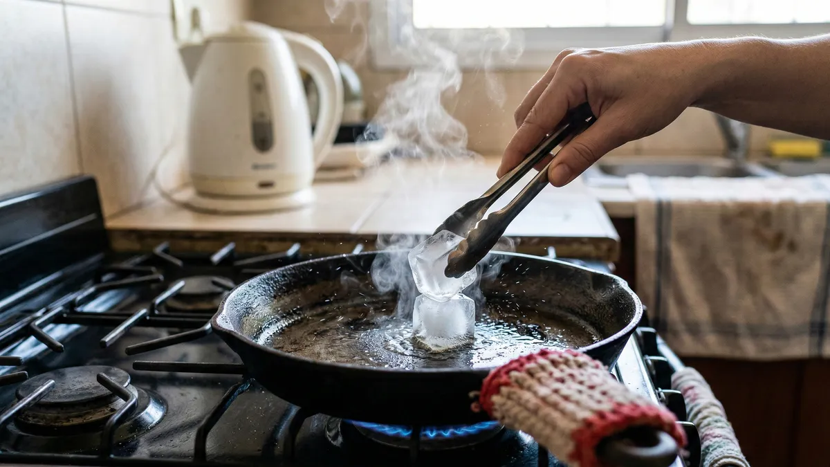 Frotar un cubo de hielo en la sartén caliente: por qué se recomienda antes de asar verduras