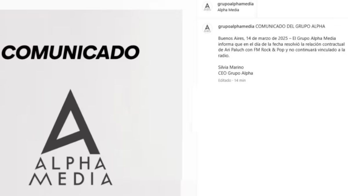 Alpha Media anunció el despido de Ari Paluch. Alpha Media anunció el despido de Ari Paluch.