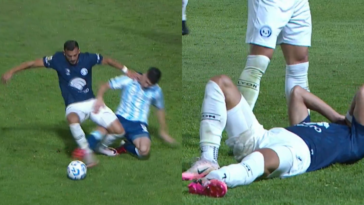 Imágenes sensibles: un jugador de Independiente Rivadavia disputó la pelota con Nardoni y sufrió una gravísima lesión