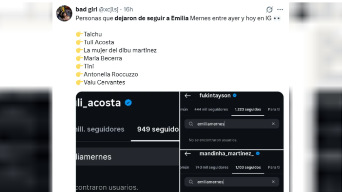 Dejaron de seguir a Emilia Mernes en Instagram. Dejaron de seguir a Emilia Mernes en Instagram.