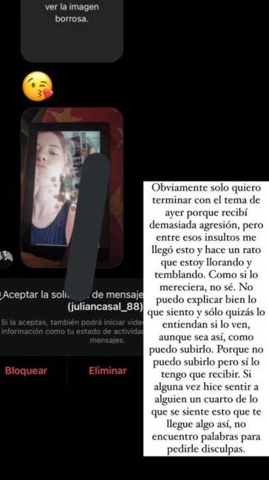Nati Jota describió una situación de acoso sexual que sufrió en Instagram.