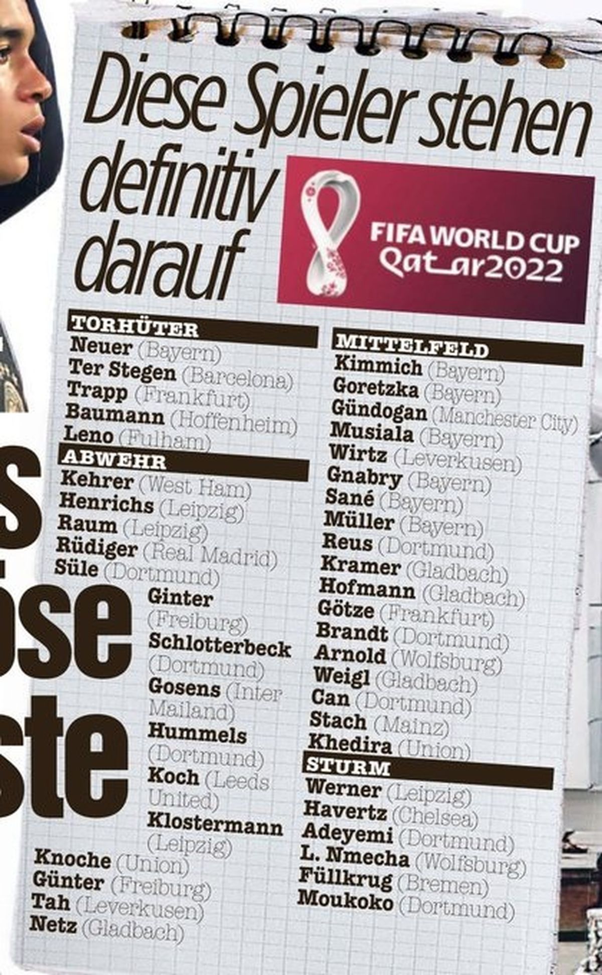 La lista que publicó el diario Bild sobre qué jugadores convocó Hansi Flick para el Mundial Qatar 2022.