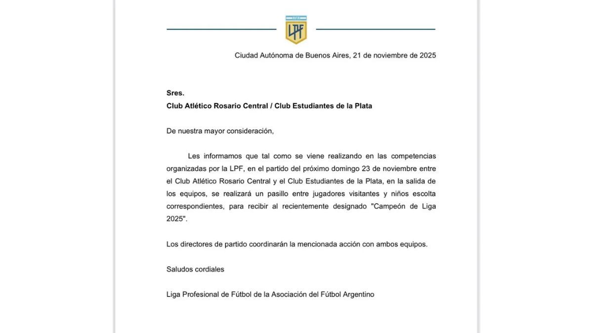 El comunicado de AFA y LPF para que Estudiantes homenajee a Rosario Central.