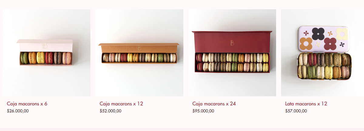 La caja de 12 macarons tiene un valor de $52.000. La caja de 12 macarons tiene un valor de $52.000.